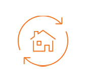 illustrated orange outlne of a home with a chimney with two arrows around it