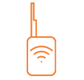illustrated orange outline of a walkie talkie with a wifi symbol on the front of it