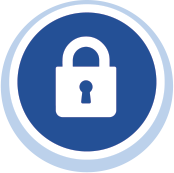 icon of a light blue circle with a navy blue circle inside of it and a white outline of a padlock