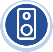 icon of a light blue circle with a navy blue circle inside of it and a white outline of a doorbell security camera