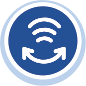 icon of a light blue circle with a navy blue circle inside of it and a white outline of a wifi symbol above a double-ended arrow curved upward