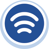 icon of a light blue circle with a navy blue circle inside of it and a white outline of a wifi symbol