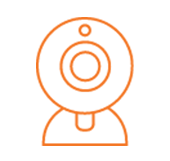 illustrated orange outline of an indoor security camera