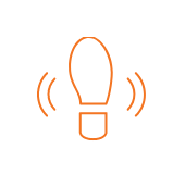 illustrated orange outline of a right shoe and lines coming off of it to represent movement